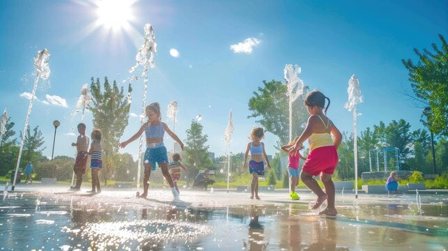 Photorealistic Summer Park Splash Pad | Summer Background | Photorealistic