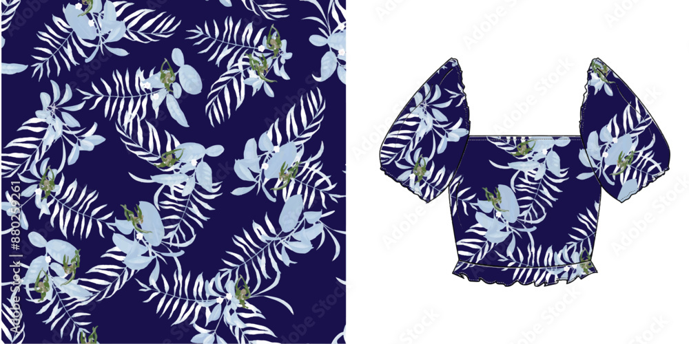 Poster seamless leaves pattern on background.seamless pattern can be us