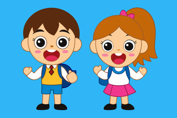 Happy kids talking. Happy school kids are talking about something. Cartoon vector illustration