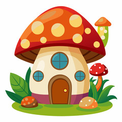 Mushroom  house vector illustration, mushroom vector art, halloween mushroom house silhouette, mushroom vector art