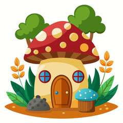Mushroom  house vector illustration, mushroom vector art, halloween mushroom house silhouette, mushroom vector art