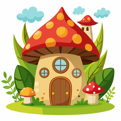 Mushroom  house vector illustration, mushroom vector art, halloween mushroom house silhouette, mushroom vector art