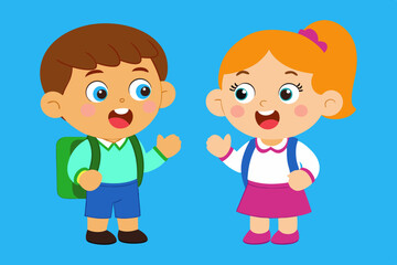 Happy kids talking. Happy school kids are talking about something. Cartoon vector illustration