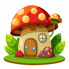 Mushroom  house vector illustration, mushroom vector art, halloween mushroom house silhouette, mushroom vector art