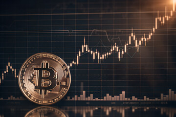 Bitcoin and cryptocurrency investing concept with graph. Bitcoin cryptocurrency coins symbol. Trading on the cryptocurrency exchange. Trends in bitcoin exchange rates