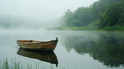 Obraz premium Photorealistic Summer Misty Lake Morning | Summer Background | Photorealistic