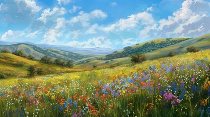Obraz premium Photorealistic Summer Meadow with Wildflowers | Summer Background | Photorealistic