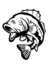 Sea Bass Fish | Leaping Fish | Salt Water Fish | Fishing Outdoor | Black Bass | Wild Animal | Sea Angling | Marine Life | Original Illustration | Vector and Clipart | Cutfile and Stencil