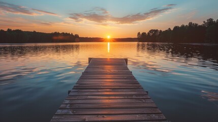 Naklejka premium Photorealistic Summer Sunset at the Lake | Summer Background | Photorealistic