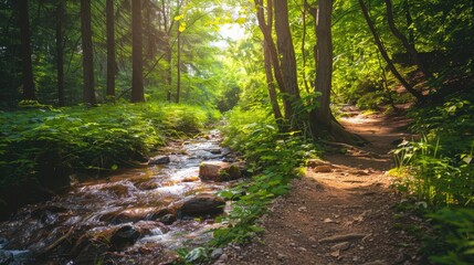 Obraz premium Photorealistic Summer Forest Hike | Summer Background | Photorealistic