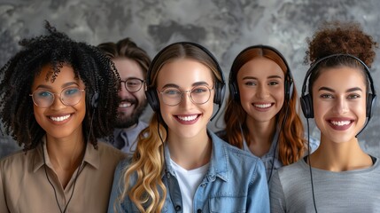 Smiling Diverse Group Wearing Headphones