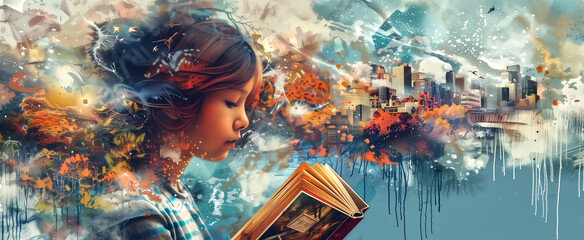 Art style collage reflects the concept of reading books, symboli