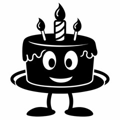 Black birthday cake silhouette vector art illustration white background