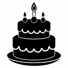 Black birthday cake silhouette vector art illustration white background