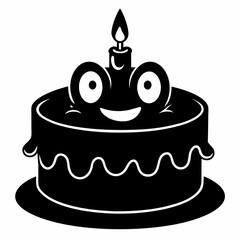 Black birthday cake silhouette vector art illustration white background