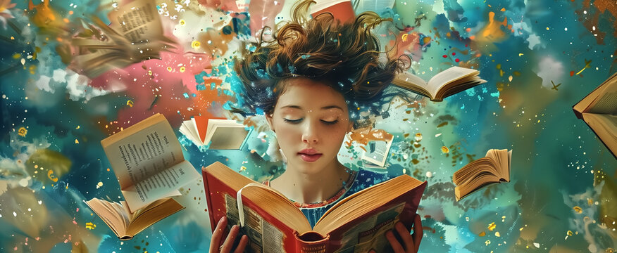 Art style collage reflects the concept of reading books, symboli