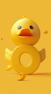 Cute rubber duck with the number 8 wing design on yellow background