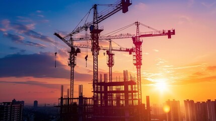 City construction at sunset