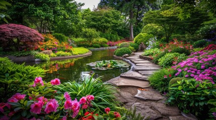 Obraz premium Photorealistic Summer Botanical Garden | Summer Background | Photorealistic