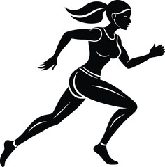 running women side view of vector runner silhouette