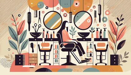 Concept of the image of a fashionable hair salon. Vector illustration.