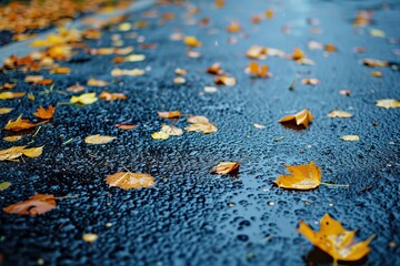 Autumn Leaves on Wet Pavement