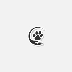 Pet care logo icon sticker isolated on gray background