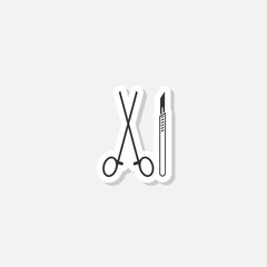 Surgical instruments icon sticker isolated on gray background