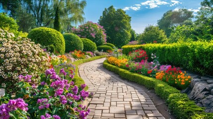 Obraz premium Photorealistic Summer Blooming Garden | Billboard mockup | Landscape mockup