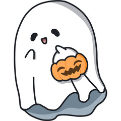 Ghost Cartoon Character With Pumpkin Bucket