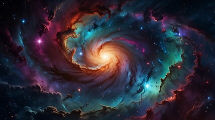 Fototapeta premium Vibrant and colorful depiction of a spiral galaxy surrounded by stars, showcasing the beauty and complexity of the cosmos