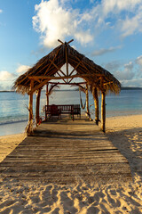 looking out through beach hut
