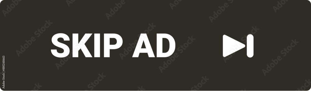 Poster black skip ad button with arrow inviting user to skip advertisement