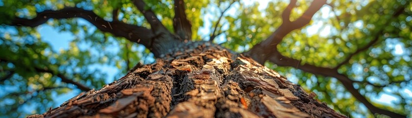 Fototapeta premium Close-up view of tree bark, rough texture, natural background.