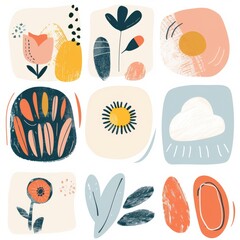 Abstract Simple Icon Clipart Set of Blush Scandinavian Nordic Boho Bohemian Geometric Shapes with Bold Strokes Soft Wash Minimalist Detail Organic Charming Rhythmic Bold Block Doodle Print Decoration