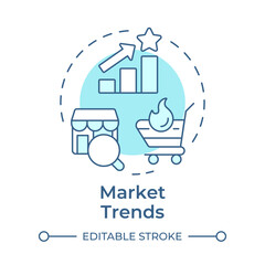 Market trends soft blue concept icon. Assortment planning. Retail industry. Marketing strategy. Round shape line illustration. Abstract idea. Graphic design. Easy to use in blog post