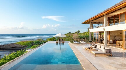 Fototapeta premium Photorealistic Summer Beachfront Villa | Billboard mockup | Landscape mockup