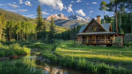 Photorealistic Summer Mountain Cabin | Billboard mockup | Landscape mockup
