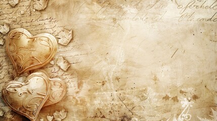 Vintage Hearts on Aged Paper Background