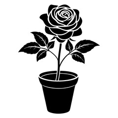 Rose flower plant in a pot icon silhouette vector art illustration