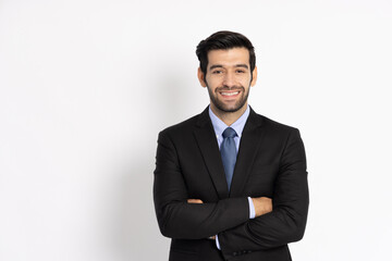 Young businessman smiling with arms crossed isolated on white background
