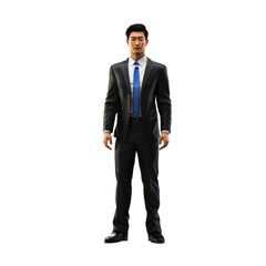 Obraz premium Asian man, black suit, white shirt, black tie, black pants, black shoes isolated on transparent background