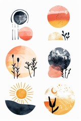 Abstract Simple Icon Clipart Set of Blush Scandinavian Nordic Boho Bohemian Geometric Shapes with Bold Strokes Soft Wash Minimalist Detail Organic Charming Rhythmic Bold Block Doodle Print Decoration