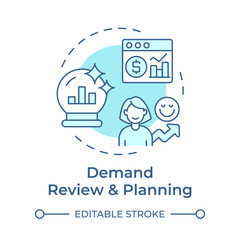 Demand review and planning soft blue concept icon. Data analytics. Sales forecasting. Cycle of sop process. Round shape line illustration. Abstract idea. Graphic design. Easy to use article