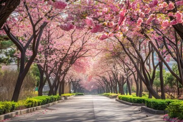 A Blossoming Pathway Through a Cherry Blossom Canopy