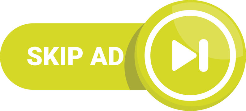 Green skip ad button for skipping boring and irrelevant internet marketing