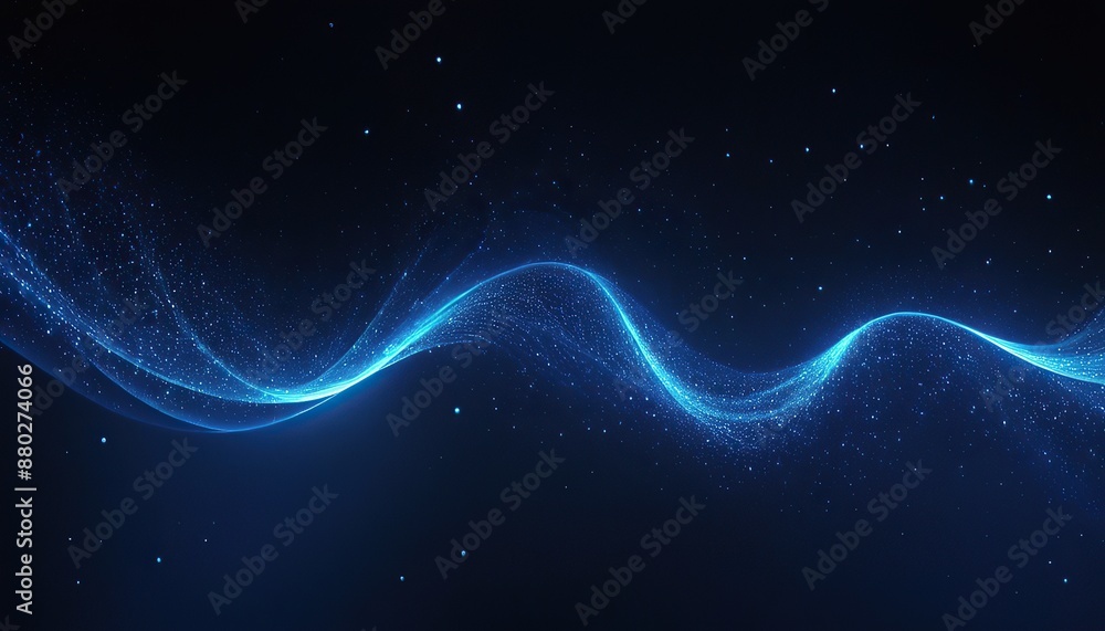 Poster blue light dots creates a mesmerizing digital wave pattern against a dark backdrop.200