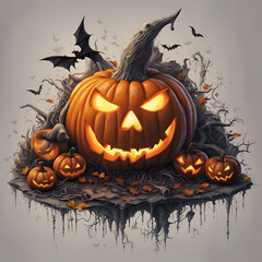 halloween background with pumpkin and bats