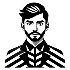 Monochromatic vector illustration of a young man with stylized geometric patterns