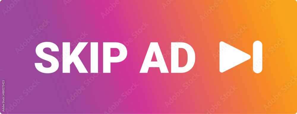 Poster skip ad button with a modern design using gradient from purple to orange and a white play icon is sh